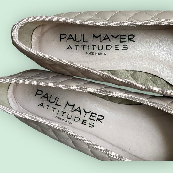 Paul Mayer Attitudes Pink Quilted Leather Beige Cap Toe Ballet Flats Womens 10 - Picture 10 of 14